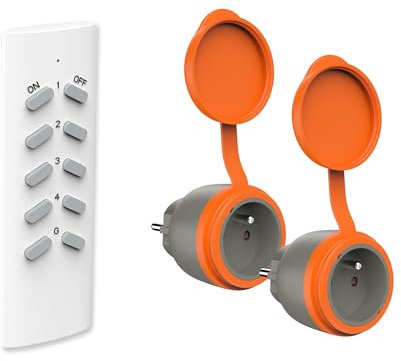 UCOMEN Mini Prises Télécommandées Extérieures Programmables IP44, Portée 30M, 3680W, 2 Prises Télécommandées et 1 Télécommande pour Décoration de Vacances