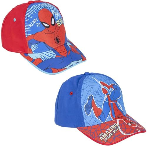 Spiderman barnkeps med visir - blå färg - storlek 53 cm - tillverkad av 65% bomull och 35% polyester - Spiderman-tryck - originalprodukt designad i Spanien, Blå, one size