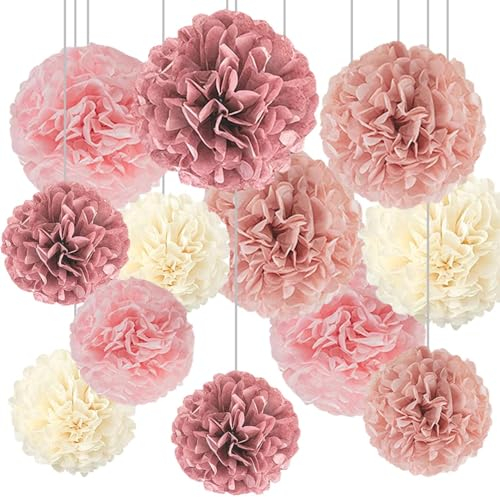 CC wonderland zone Hochzeit Deko,12 Stück Blush Rosa Roségold Hängende Papier Pom Poms für Pink,Bachelorette,Boho,Geburtstag Party Dekorationen