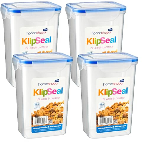 HOMESHOPA Airtight Food Storage Container Set, 4 Pack Kitchen & Pantry Organization, BPA-Free, Plastic Canisters with Durable Lids for Rice Cereal Oats Flour Sugar