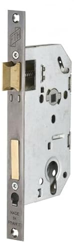 FTH - Serrure Encastrable Haut de Gamme SE 50 - Système de Retournement - Fermeture à Deux Tours - Têtière Nickelée Noir Mat - Coffre Ultra Précis - Axe 50 mm - Pour Porte d'Entrée - Noir