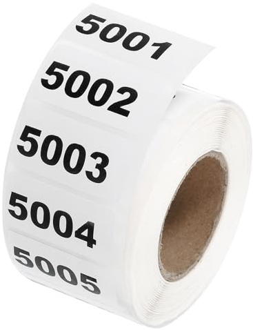 QUARKZMAN 1 rulle lagernummer etikett, 5001 - 6 000 på varandra följande självhäftande etiketter vattentäta etiketter för lagerklassificering (1,6 x 0,8 tum)