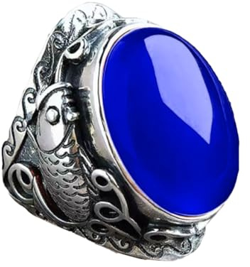Auriselle Anello da Uomo Regolabile con Intarsio di Zirconi Totem Koi Vintage Viking Retro Open Ring Anello da Pollice Gothic Punk Gioielli Regali per Uomini Ragazzi Padre, Blu