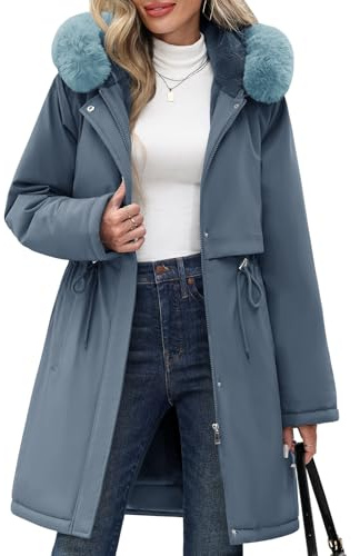 RITOSTA Manteau Femme Hiver Veste Polaire Chaud Manteaux à Capuche Chic Parka Epaisse Blouson Mi Longue Casual Outdoor Outercoat avec Zippé(Bleu,XL)