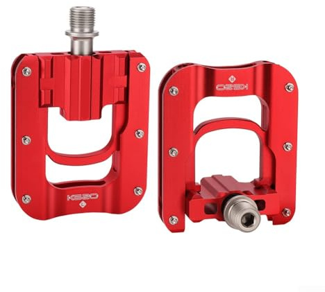 Trurovem Aluminum Alloy Foldable For Bike Pedals 9/16 Inch with Sealed Bearings, 12 Anti-Slip Pins for Folding Mountain Road For, Lightweight Storage Design, Black(Red)