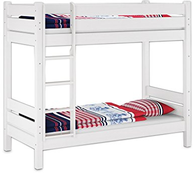 Erst-Holz Etagenbett weiß Überlänge 100x220 Stockbett Kiefer teilbar Rollrost Matratze 60.16-10-220WT100M