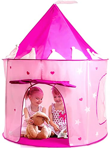 Play22 Play Tent Princess Castle Pink - Features Glow in The Dark Stars - Portable - Kids Pop Up Tent Foldable Into A Carrying Bag - Indoor and Outdoor Use - Original