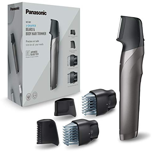 Panasonic ER-GY60-H503 Bart- und Präzisionstrimmer 3-in-1 (wiederaufladbar, Klingenform, i-Shaper, 4 Aufsätze, Edelstahl, Kamm für empfindliche Bereiche und Bartschneider), silberfarben