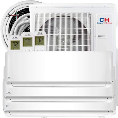 Cooper & Hunter 28,000 BTU Tri 3-Zone 9K + 9K + 12K BTU Wall Mount Ductless Mini Split Air Conditioner & Heat Pump – 25FT Installation Kits – R-410A Refrigerant Pre-Charged – Inverter