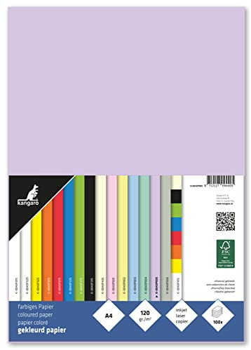 Kangaro - Carta colorata pastello Lilla DIN A4 – 120 g/m² FSC mix – 100 pezzi – Carta da lettere fai da te