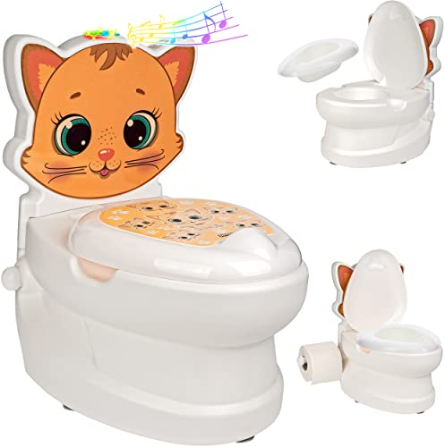 alles-meine.de GmbH Kindertoilette/Töpfchen Spülgeräusch + Licht Katze mit Wasserspülung Sound - Nachttopf/Babytopf - mit Deckel - weiß - Musik - Toilettentrainer - BAB..