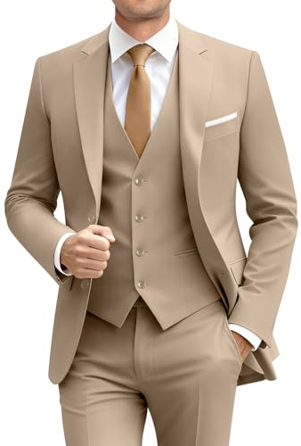 Men's Suits 3 Pieces Champagne Suit Blazer Vest Pants Party Tuxedos XL