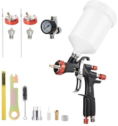 AEROPRO TOOLS R500 LVLP Air Spray Gun w/ 1.3/1.5/1.7mm Nozzles & Air Regulator, A610 Paint Guns Automotive, Car Paint Gun Sprayer, for House Painting, Car, Furniture, Varnish & Top Coat, black