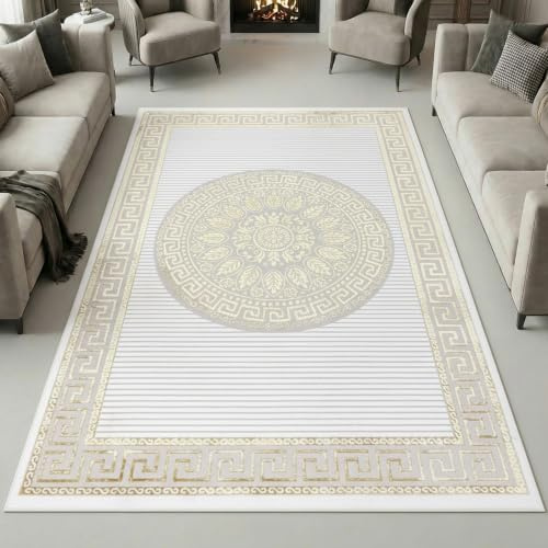 Teppich-Traum Kurzflor Teppich Orient Ornamente Creme Gold 140x200 cm