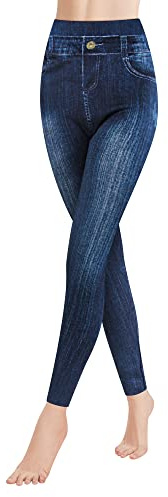 Libella Femme Leggings Aspect Jeans avec Tissu éponge intérieur Leggings Taille Haute avec Ceinture Mode Shaping Leggins Extensible Treggings Gainant Pantalon Streetwear 4162H S/M