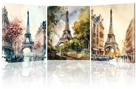 PIY PAINTING Set di 3 Quadri su Tela Torre Eiffel, Stampe su tela di Paesaggi Urbano 30x40cm Fotografia su Tela Incorniciato, Moderno Decorazione Murale Quadro Poster e Stampe per Cucina Corridoio