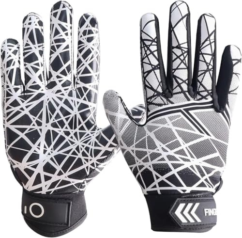 FINGER TEN American Football Gloves Handschuhe Fußball Empfangshandschuhe für Jugendliche Upgrade Atmungsaktive Flexible Empfangshandschuhe Geschenk für Kinder Jungen Mädchen (Schwarz, S)