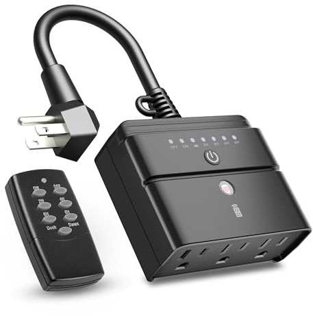 BN-LINK Outdoor Timer Outlet, Dusk-to-Dawn & Remote Control (100ft) - Waterproof 3-Grounded Outlets, 15A ETL Listed for Outdoor String Lights & Appliances