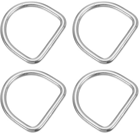 PATIKIL 4 Anelli a D in Metallo da 2,4, 4 Pezzi Anelli a D Solidi Saldati in Acciaio Inossidabile 304 Accessori Fai da Te per Cinture Cucito Collari per Cani Cinghie in Nastro, 5x50mm