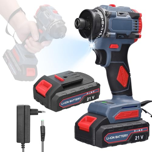 Tournevis sans Fil 21 V, Kit Perceuse-visseuse sans Fil, Moteur sans Balais avec Couple de 55 Nm Tournevis Pratique pour Appareils électroménagers, Assemblage de (2 piles pièces