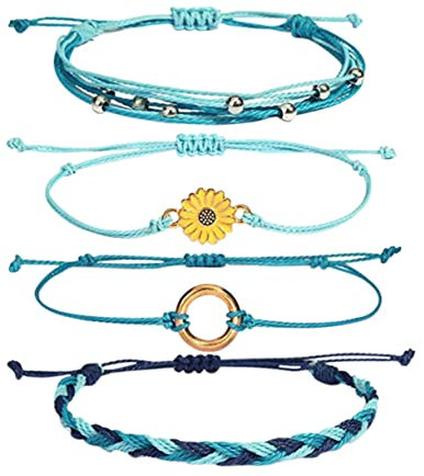 TOGEVAL 4 Stücke Böhmische Art Einstellbare Wellenarmbänder Dekorative Handgefertigte Webarteile