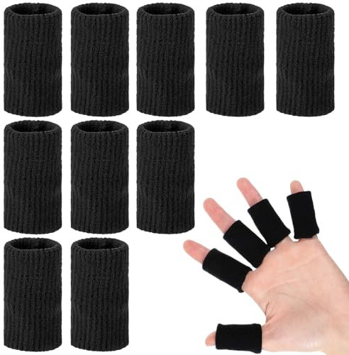 10 Pcs Sport Finger Sleeves Protectors, Elastic Thumb Splint Brace Support Protector Black Breathable Compression Finger Sleeves for Basketball Volleyball Sports Relieve Arthritis Pain