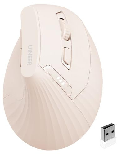 Uineer Raton inalambrico ergonomico, Raton Vertical de 2,4G con Indicador de Batería, dpi de 4 Niveles, Confort y la Reducción del Estrés en la Muñeca, Ideal para el Uso en el Hogar,Oficina (Rosa)