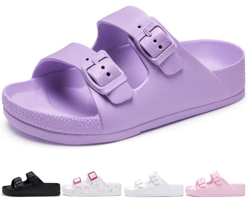Torotto Ciabatte Bambina Bambino Estive Ciabatte Piscina Antiscivolo Ragazzi Ragazze Doppia Fibbia Regolabile Pantofole da Spiaggia Sandali Unisex(Violetta, 34EU)
