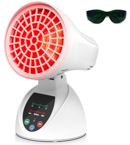 Relhafethy Red Light Lamp, 150W Infrared Lamp with Adjustable Angle, 3 Temperature Levels, 30/45/60 Min Timer, Tip-Over Automatic Shut-Off Protection, Infrared Light for Home/Office Use