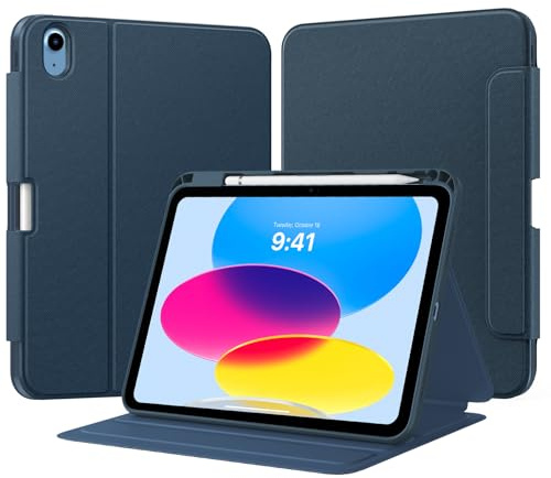 TiMOVO Coque pour iPad (A16) 11e Génération 11 Pouces 2025 / iPad 10e Génération 10.9 Pouces 2022 avec Porte-Crayon, Housse de Protection avec Support Intégré, Visionnage Multi-Angles, Bleu Marine