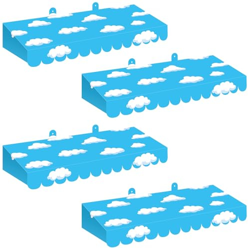 Boao 4 Pack Cartoon Story Party Awning Decoration 3D Cardboard Awning Blue Sky White Clouds Cartoon Story Theme Party Wall Decor Blue Sky White Clouds Favors for Birthday Bulletin Board Decoration