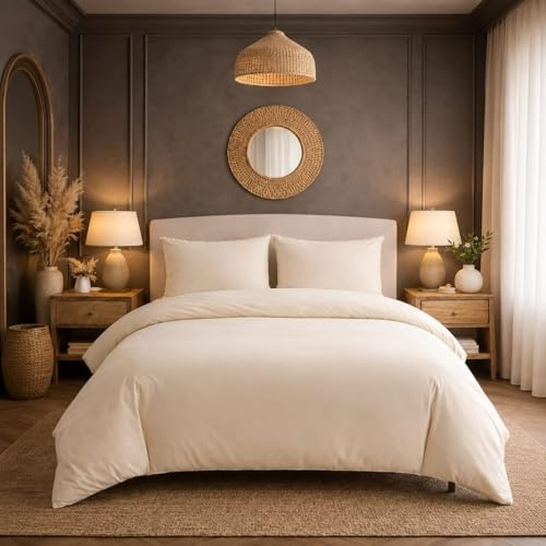 Completo Copripiumino Matrimoniale 220x230 cm BOSALONI HOME Essential Collection – Lenzuolo Sotto con Angoli 160x200+35 e 2 Federe 50x80 – Set Letto Elegante in Microfibra Morbida (Avorio)