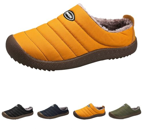 Zapatillas de estar por casa para mujer con forro cálido, con talón cerrado, impermeables, para interiores y exteriores, con suela gruesa antideslizante, forro polar, zapatos de cabaña, marine, 43 EU