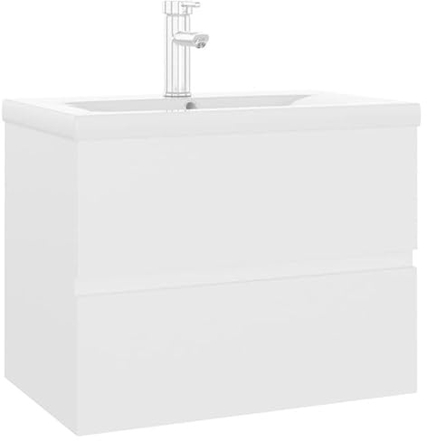 Elegans, tvättställsunderskåp med inbyggt handfat vit – badrumsmöbler set av trämaterial, utrymmesbesparande och hållbart, modern design för små badrum