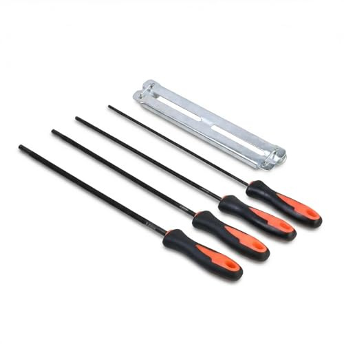 4 Lime Per Motosega Con Manico Con Supporto Per Lima, Kit Affila Catena Motosega Manuale In Acciaio Ad Alta Resistenza, Include Lime Tonde Da 3,2mm, 4,0mm, 4,8mm, 5,5mm