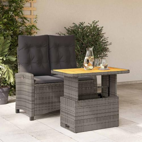 Mokuyary Grupo de comedor de jardín de 2 piezas, con cojín, color gris, poliratán, mesa de comedor, comedor, impermeable, balcón, patio, terraza, color gris, 90 cm, longitud de tafetán, sin