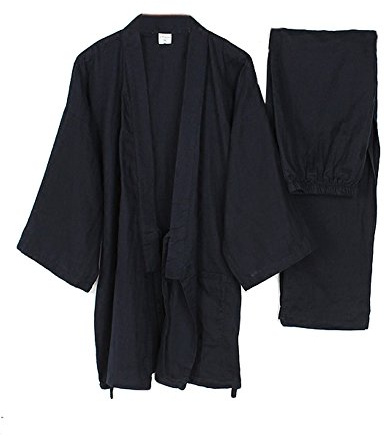 Trajes de Estilo japonés de los Hombres Traje de meditación de Traje de Pijamas de Kimono Fino Set-Navy-Size L