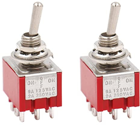 Heschen Miniatur-Kippschalter, MTS-303, ON-OFF-ON 3PDT 9-polig, 2A 250V, 6A 125V, 2 Stück