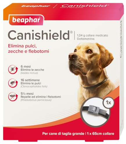 Beaphar Canishield, Collare Antiparassitario per Cani 65 cm, per Cani di Taglia Grande, Contro Pulci e Zecche, Confezione da 1 Collare