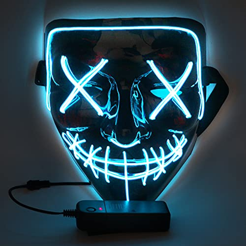 WUJUN Glühende Halloween Maske Lustige Grimasse Cosplay Party Karneval LED Beleuchtung Halloween Masken Draht Licht Dekoration (Blau)
