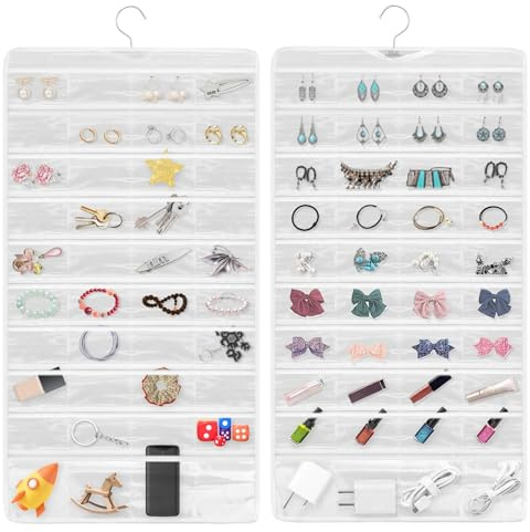 Linkstyle Organizer per Gioielli Appeso, Rotolo Doppio Lato, Borsa da 80 Tasche con Gancio, 1 Pezzo