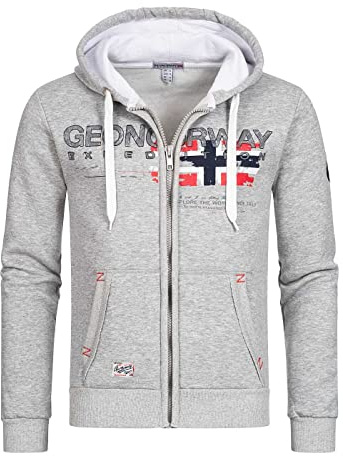 Geographical Norway GISLAND MEN - Sudadera Capucha Bolsillos Hombre - Chaqueta Casual Hombres Abrigo - Camisetas Camisa Manga Larga - Hoodie Deportiva Regular Fitness Jacket Tops (S, gris claro)