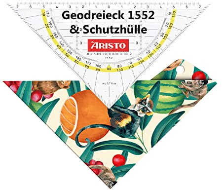 Aristo AR18001B Geodreieck AR1552 mit passender Geocover Schutzhülle tropic life (Dreieck Hypotenuse 16 cm, Tuschenoppen und Facetten, Hülle mit Lochung zum Abheften) mehrfarbig, transparent