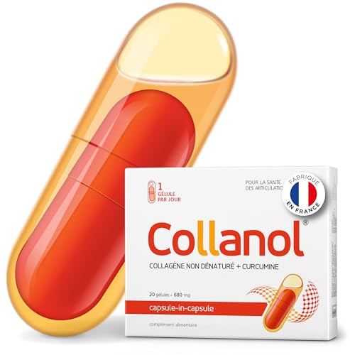 Collanol – innovation dans le soin des articulations saines Formule liquide dans une double capsule Collagène 3D + extrait micellaire de racines de curcuma 1 capsule/jour. (Paquet de 1)