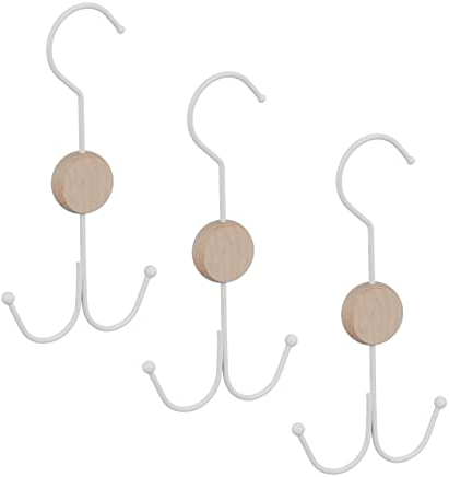 Relaxdays Gürtelhalter, 3er Set, 2 Haken für Gürtel, Taschen, Krawatten, Gürtel Organizer Schrank, Metall & Holz, weiß