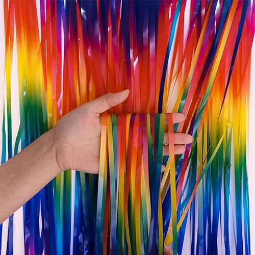 Dunkler Regenbogen Backdrop Streamers AILEXI 2 Pack 1M*2M Metallic Tinsel Folie Fringe Vorhänge für Photobooth Party Dekor