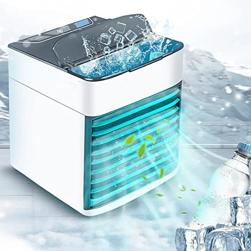Mini Aire Acondicionado Portátil Tamaño Reducido Humidificador Purificador Filtra Aire Diferentes Luces LED Conexión USB Ajustable 3 Velocidades Frescor