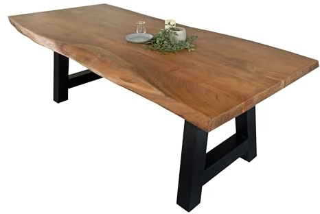SAM Esstisch 260 x 100 cm Cali, Baumkantentisch nussbaumfarben, Akazienholz massiv, A-Gestell aus Metall Schwarz, aufgedoppelte Kanten 25+25 mm