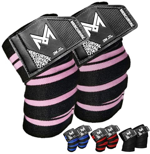 MERCURYAL Pack 2 Rodillera Gimnasio Powerlifting, Elástico 2M – Rodilleras Gym - Rodillera Vendaje para Levantamiento de Pesas - Rodilleras Soporte para Musculación Squat Entrenamiento Fitness