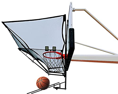 Schwarzer Eisen-Schießübungs-Rebounder-Aufsatz, um 180° drehbar, Basketball-Rebound-Netz-Rücklaufsystem, faltbar, für Kinder, Jugendliche, Erwachsene, mit Aufbewahrungstasche